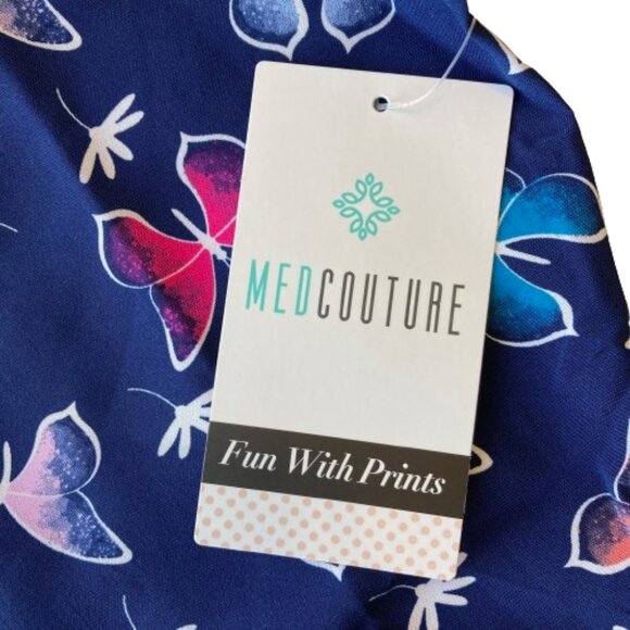 Med Couture Print V Neck Scrub Top XS Daisy Dance Blue 8564 NWT - Picture 4 of 6
